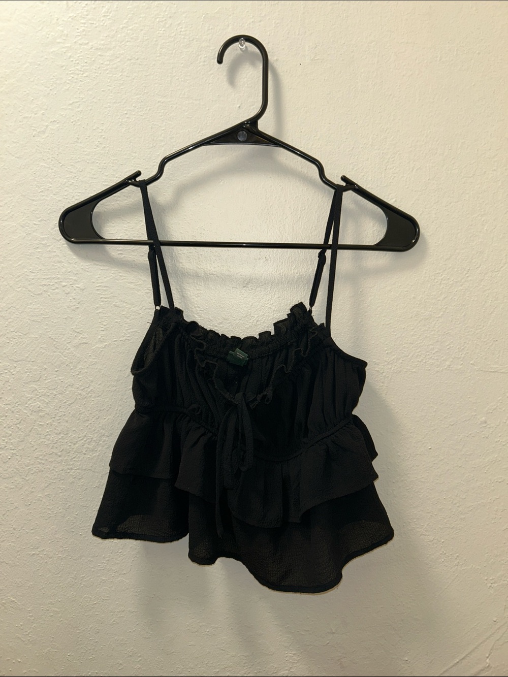 wild fable Black Ruffled Tie-Front Crop Top